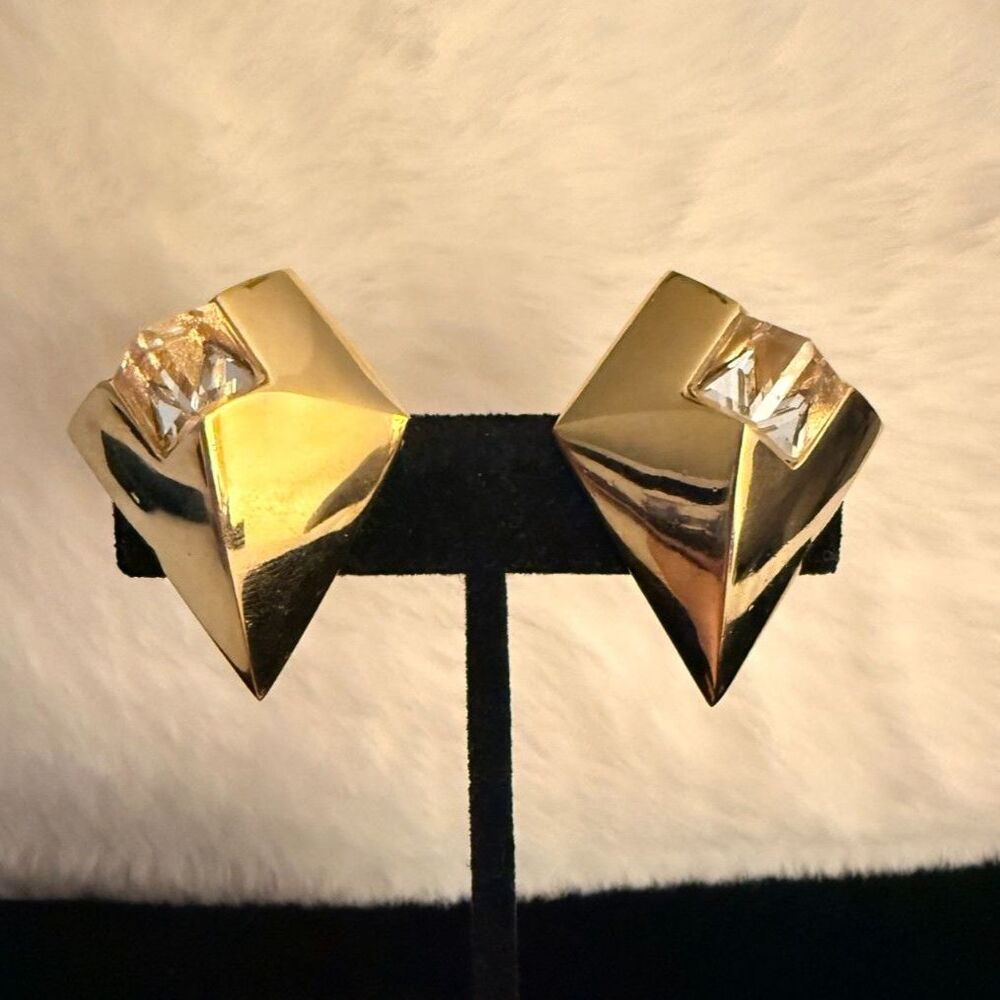 Givenchy Vintage Couture Crystal Pyramid Clip-on Earrings